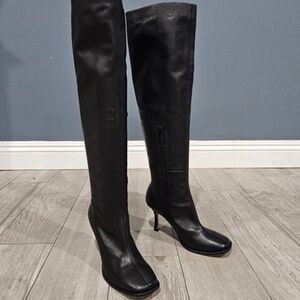JEFFREY CAMPBELL Ziletta Black Leather Square Toe Tall Heeled Boots 6M